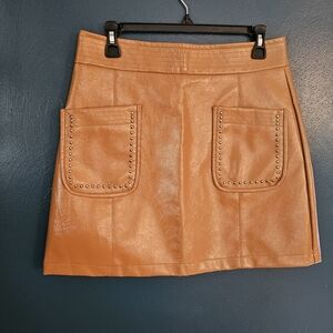 Nordstrom Topshop Tan Patent Leather (Faux leather) Mini Skirt, Sz 8